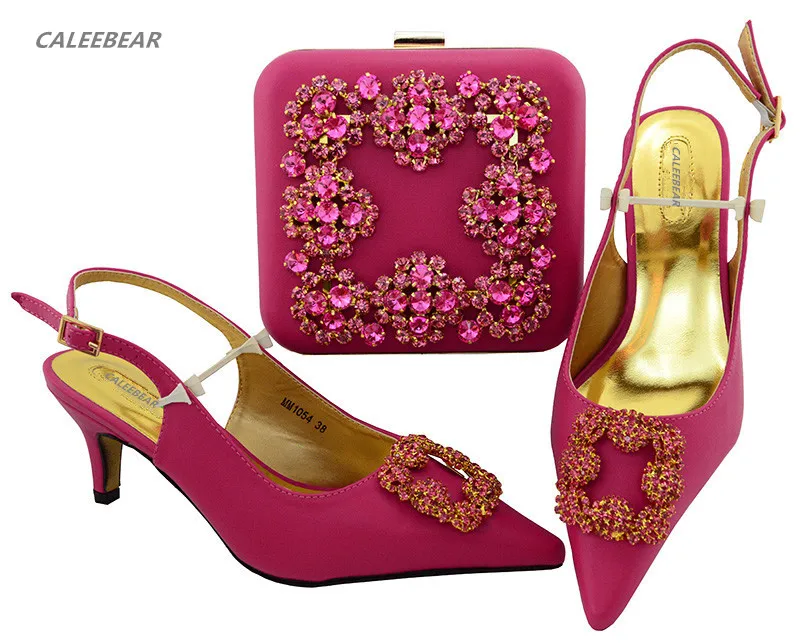 New Arrival Fuchsia Color Women Italian Matching Shoe And Bags 2018