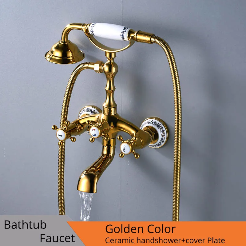 Luxury Bathtub Faucets Gold Brass Bathroom Faucet Mixer Tap Wall