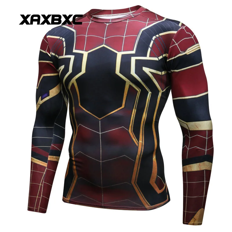 

2018 Summer 16671 Cosplay Spider Web Spiderman Iron Man 3D Printed Tights Fitness Long Sleeve T Shirt Tops Tees Men T-shirt