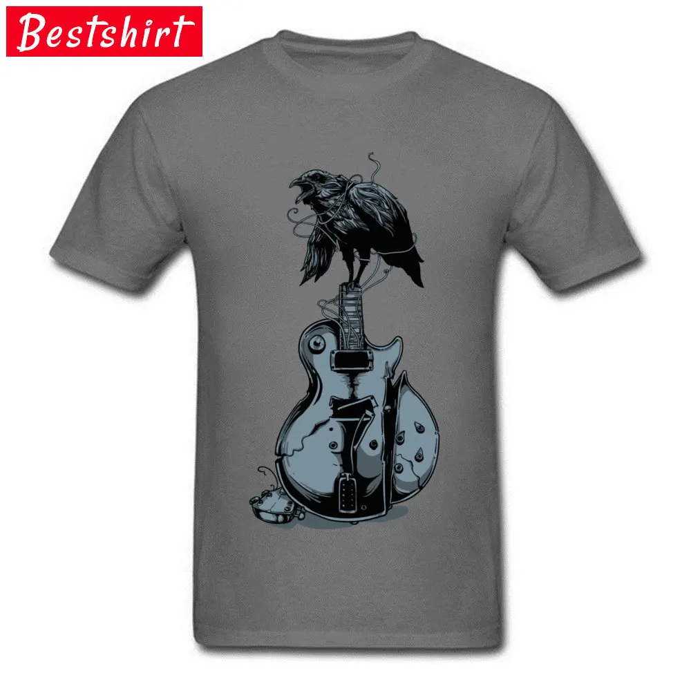 Crow on Guitar 16327 Tops T Shirt Funky Crew Neck Casual Short Sleeve Cotton Men T-shirts Fashionable Tops & Tees Crow on Guitar 16327 carbon