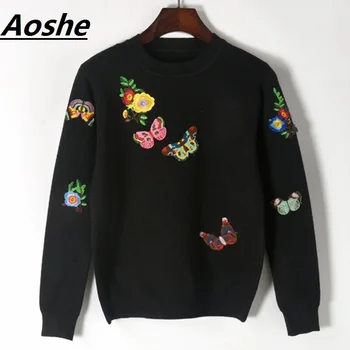 

Designer Pullover Sweater Women Fashion 2018 Autumn Winter Butterfly Patchwork Basic Casual Slim Knitted Sweater Jumpers
