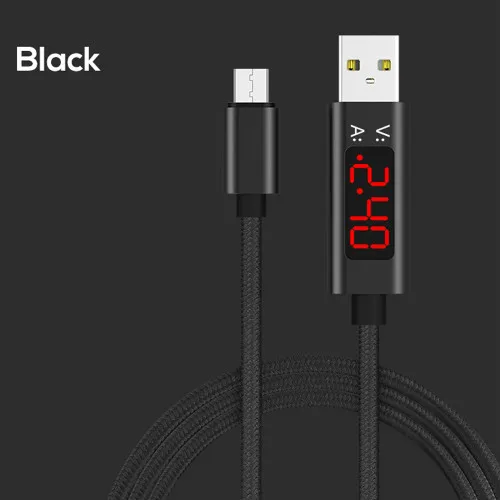 VOXLINK Micro USB кабель напряжение и ток интеллектуальный дисплей Синхронизация данных USB кабель для samsung Xiaomi huawei Android USB кабель - Цвет: Black