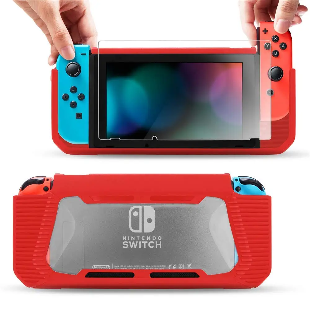 Резиновый защитный чехол для nintendo Switch Совместимый Чехол с закаленным стеклом