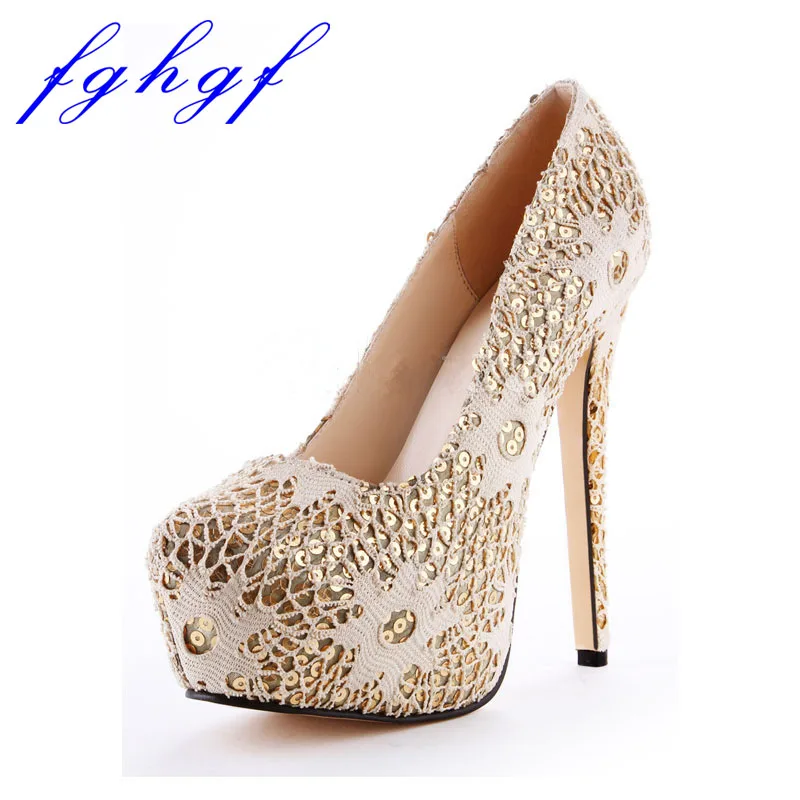 

FGHGF 2019 Pumps Shoes Women's 16cm Heel 5cm Platform Inside Waterproof Spike Shoes Sexy Stiletto Wedding Shoes Plus Size 11.5