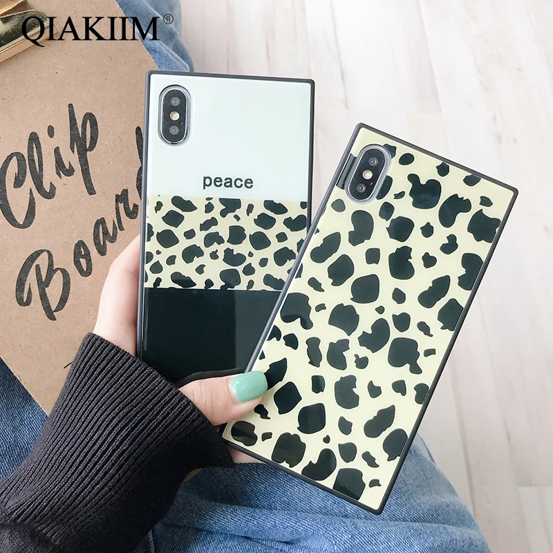 

Fashion Square Tempered Glass Case for iPhone X XS MAX XR Luxury Leopard Printed Back Cover Cases for iPhone 6 6s 7 8 Plus Coque