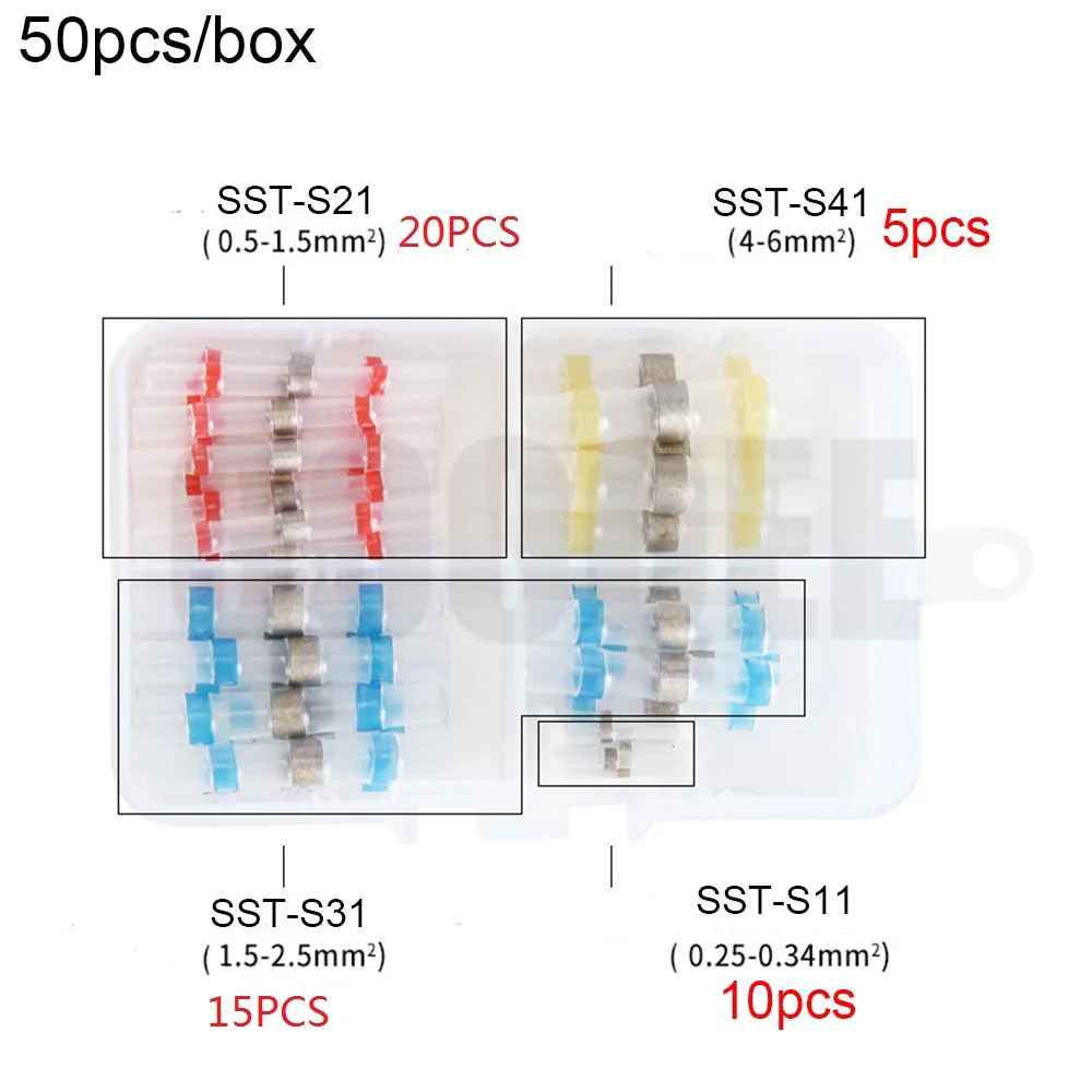 Термоусадочные SST припоя рукава водонепроницаемый провод Быстрый стыковый терминал Быстрый Автомобильный Разъем Терминатор Электрический разъем - Цвет: 50pcs one box