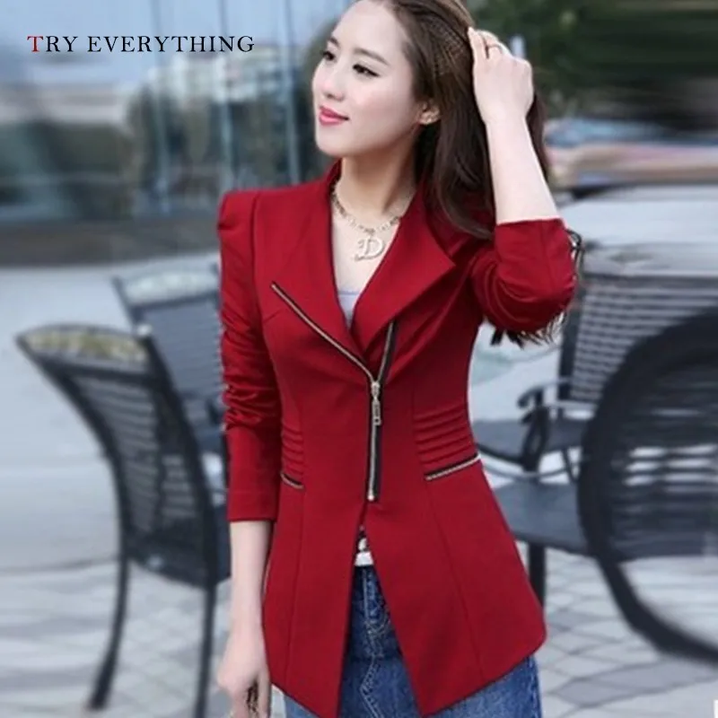 

Red Blazer Women Zip Jacket Ladies Blazers And Jackets Yellow Women Jacket Long Sleeve Black Woman Blazer 2019 Autumn Jackets