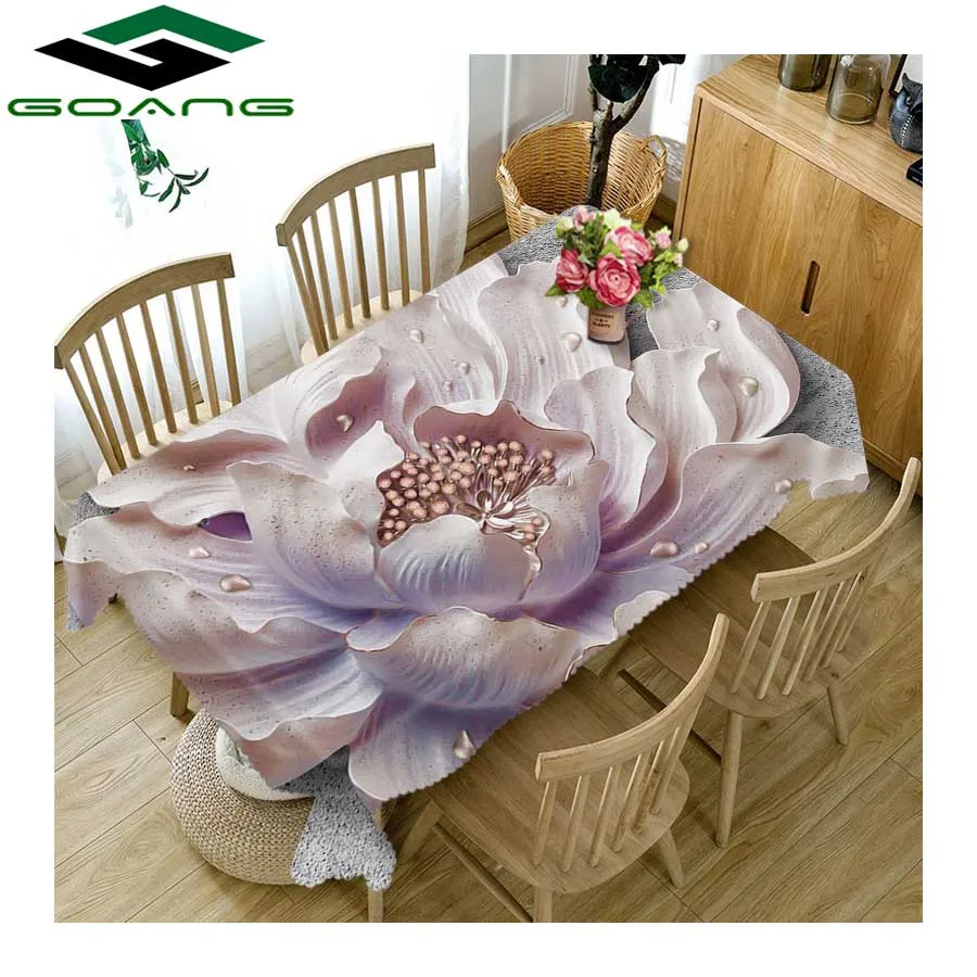 GOANG скатерть 3d цветной цветочный узор Водонепроницаемая Пылезащитная сгущенная прямоугольная и круглая домашняя текстильная скатерть - Цвет: Фиолетовый