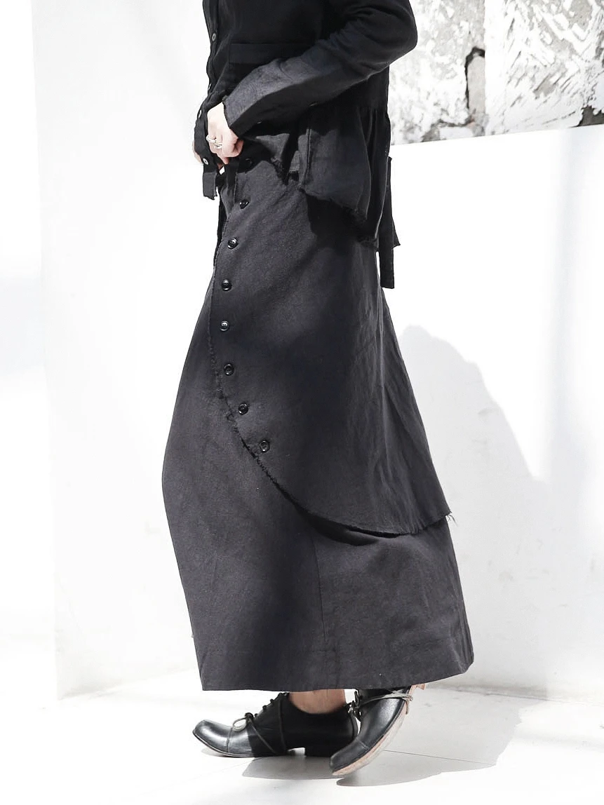 Botones 2018 Cakucool Nuevo Negro Algodón Otoño Faldas Falda Oscuridad Ropa Novedad Diseño Gótico Vintage De 8ddRrpqB