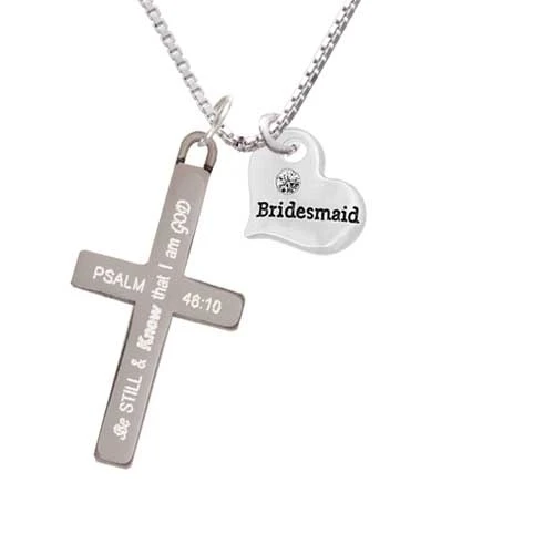 Small Bridesmaid Heart - Be Still and Know - Cross Necklace (1)