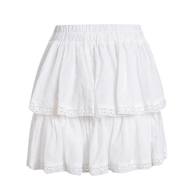 

White Ruffle Lace Short Skirt 2019 Summer Women Casual Fashion Polka Dot Short Skirt Girl Holiday Chic Skirt LL13