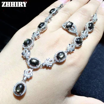 

ZHHIRY Star Sapphire Gemstone Jewelry Set Genuine 925 Sterling Silver 100% Natural Stone Woman Sets Prom Noble Precious