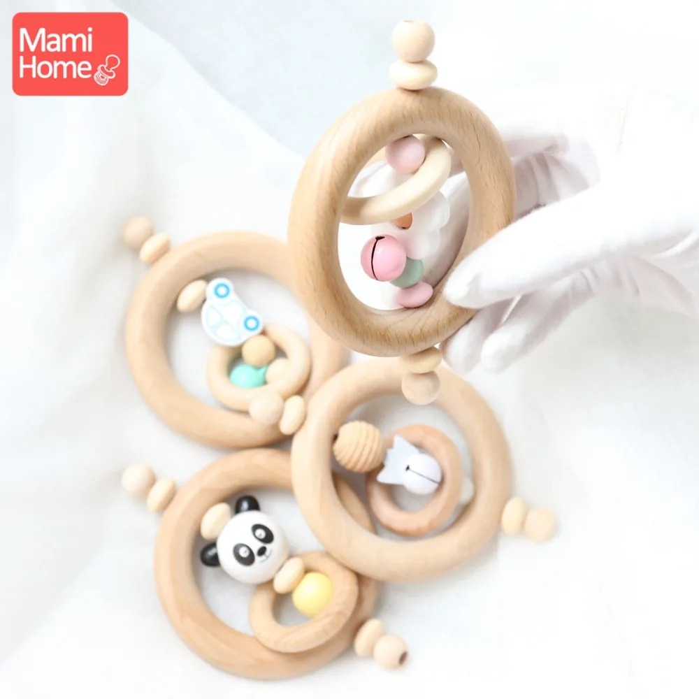 Mamihome 5 шт. подарки для новорожденных детские погремушки деревянные кольца игрушки-Жвачки деревянный Прорезыватель игрушки автомобиль панда бусины Рождественский подарок Прорезыватель для зубов