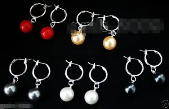 

Hot sale new Style >>>> Fashion 10mm Genuine Round South Sea Shell Pearl Sterling Silver Earrings