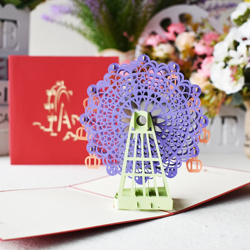  3 color 3D Ferris wheel Pop UP Card Birthday with envelope sticker laser cut invitation Greeting Ca - 32876197512