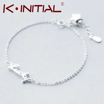 Kinitial 1Pcs Fashion Initial Lucky Jewelry New Cuff Bracelet 925 Silver Charm Bracelets Bangles Lucky Bracelet For Woman Gift