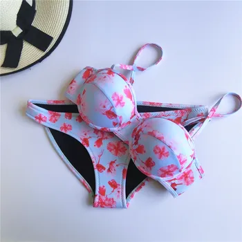 

2018 New Sexy Micro Triangle Bikinis Set Neoprene Push Up Women Vintage Tong String Swimsuit Brazilian Beach Bathing Swimwear
