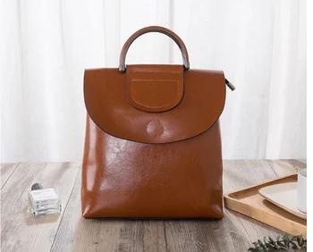

New Oil Wax Genuine Leather Backpacks Students Simple Preppy Style School Cowhide School Bags Ladies Elegant Retro Totes D682