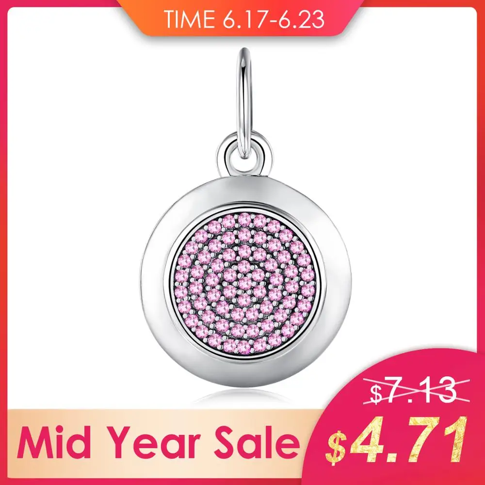 

JewelryPalace Pink Cubic Zirconia Coin Bead Charm Fit Bracelets 925 Sterling Silver Fashion DIY Bead Charm Women Jewelry