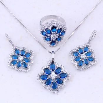 

Fine Blue Crystal & White AAA Zircon Silver Color Jewelry Sets For Women Party Wedding Trend Fashion Jewelry C0053