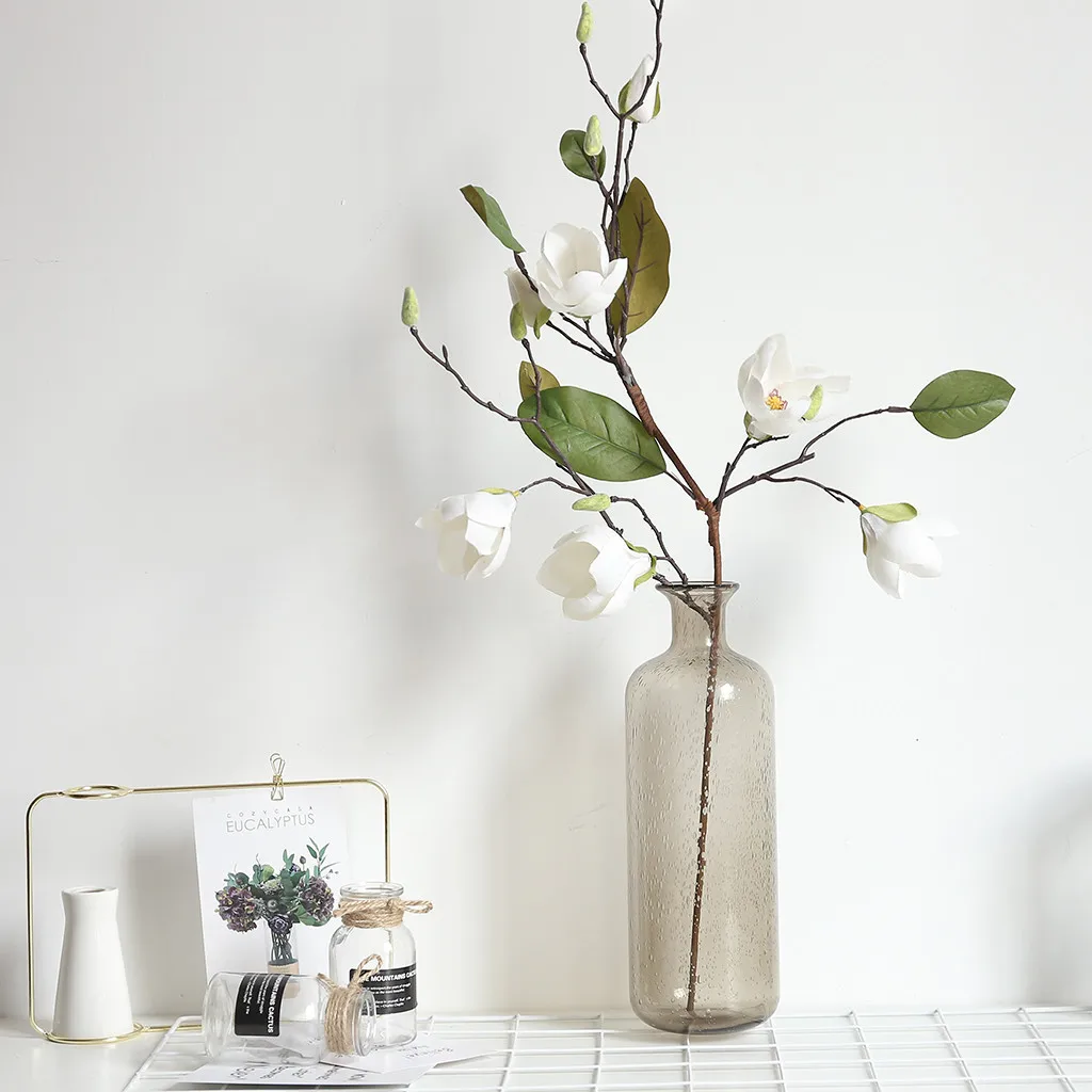 

2019 Artificial Fake Silk Flower Leaf Magnolia Floral Wedding Bouquet Party Home INS photo props artificial flowers new 501