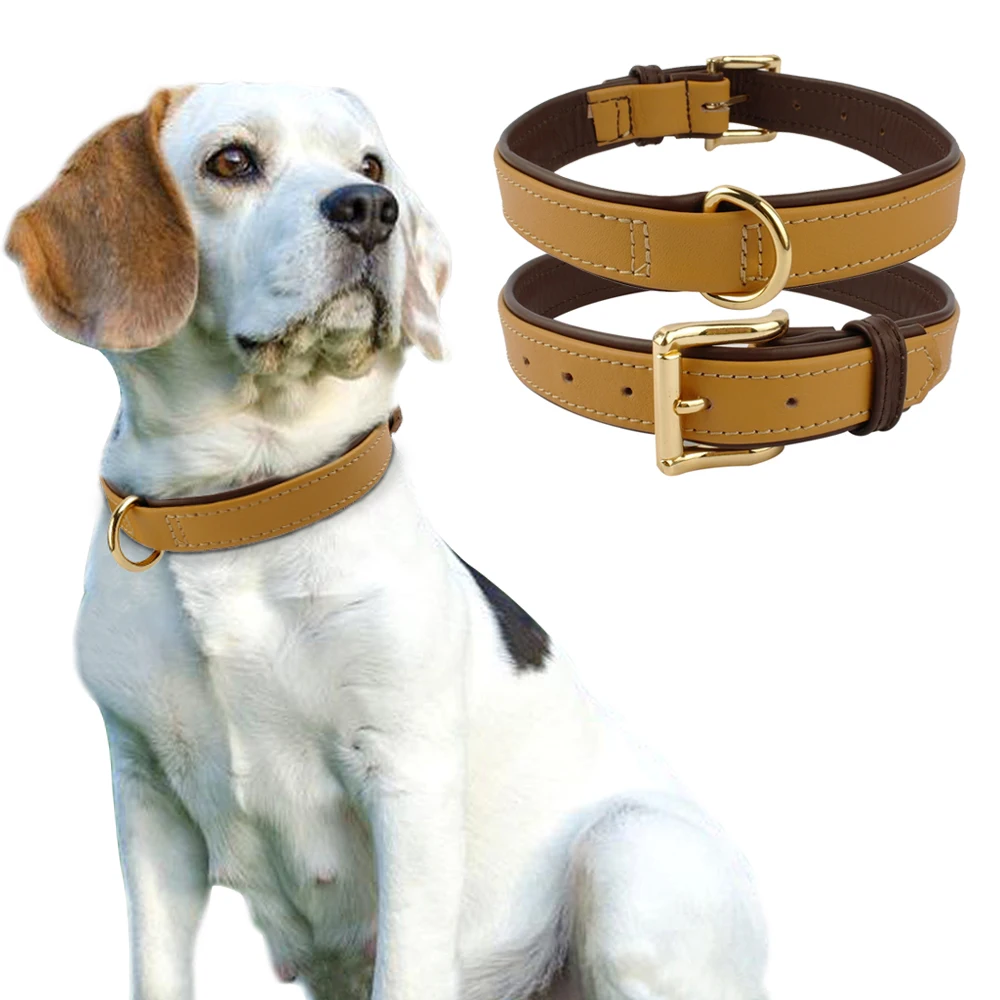Genuine Leather Dog Collar Soft Inner Padded Dogs Collars For Small