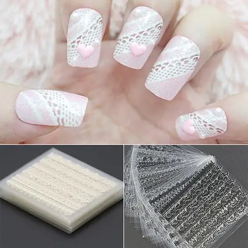 

30 Sheets 3D Lace Nail Art Stickers Self Adhesive Black White DIY Tips Decal Manicure Tools Nails Accessories Nail Decoration