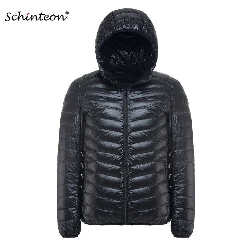 

Schinteon Men White Duck Down Jacket Ultra Light Thin Casual Coat Outerwear with Hood New Arrival Autumn Plus Size M-6XL