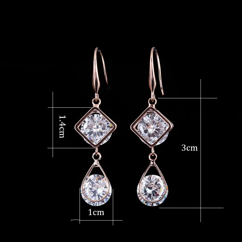 Женские серьги подвески из розового золота с фианитами|long drop earrings|long earringslong earrings