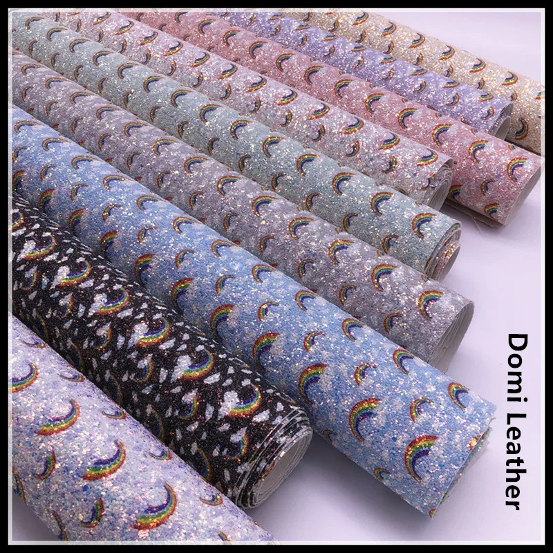 rainbow printed chunky glitter fabric for hairbows (1)