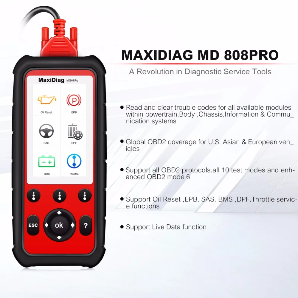 Autel MaxiDiag MD808 PRO OBD2 Scanner Car Diagnostic tool for Engine, Transmission, with EPB, Oil Reset, DPF, SAS,BMS