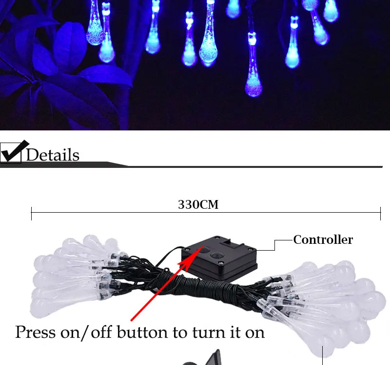 Jiaderui 30 светодиодный 8 режимов солнечные капли воды строки светодиодный фея светильники для Рождество Свадебная вечеринка открытый