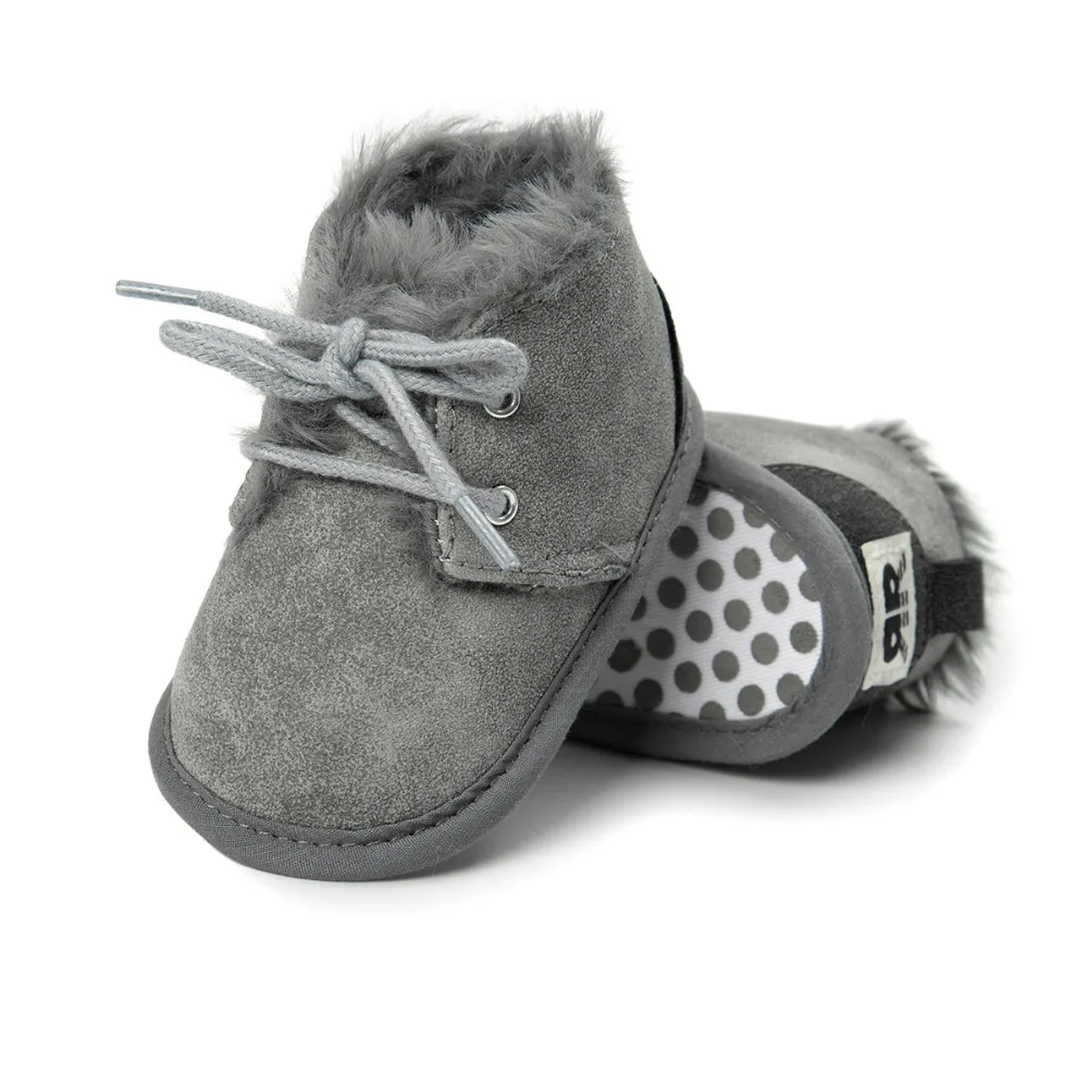 Зимние ботинки для девочек и мальчиков; теплые замшевые ботильоны на меху со шнуровкой и плюшевой подкладкой; модная детская обувь(для малышей