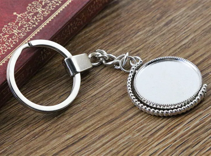 

2pcs 25mm Inner Size Antique Silver plated Rotation Double Side Cameo Setting Base, Metal Key Chains Accessor (SG-A3-65)