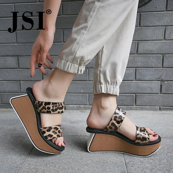 

JSI Stylish Genuine Leather Ladies Sandals Casual Buckle Strap Wedges Shoes Fashion Shallow Slip-On Outside Women Sandals JO187
