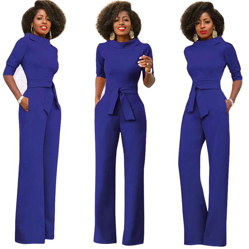 2020 Womens Elegant Half Sleeve Formal Jumpsuits For Ladies With Wide ...