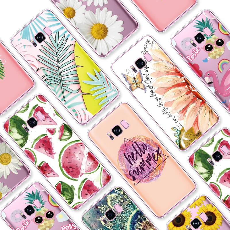 

Summer Printed Pattern Silicone Phone Fundas For Samsung Galaxy S8 S9 S10 Plus S10e S4 S5 Mini S6 S7 Edge Plus Transparent Cases