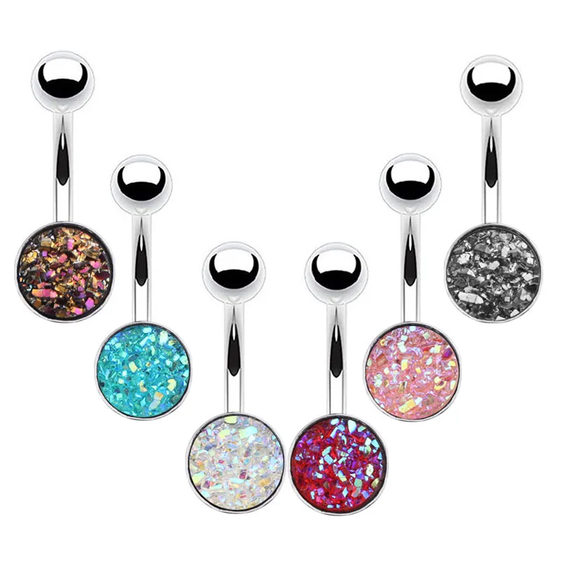 

6 Colors Fashion Surgical Steel Single Belly Button Rings for Women Ocean Glitter Piercing Navel Ring Piercing Body Jewelry