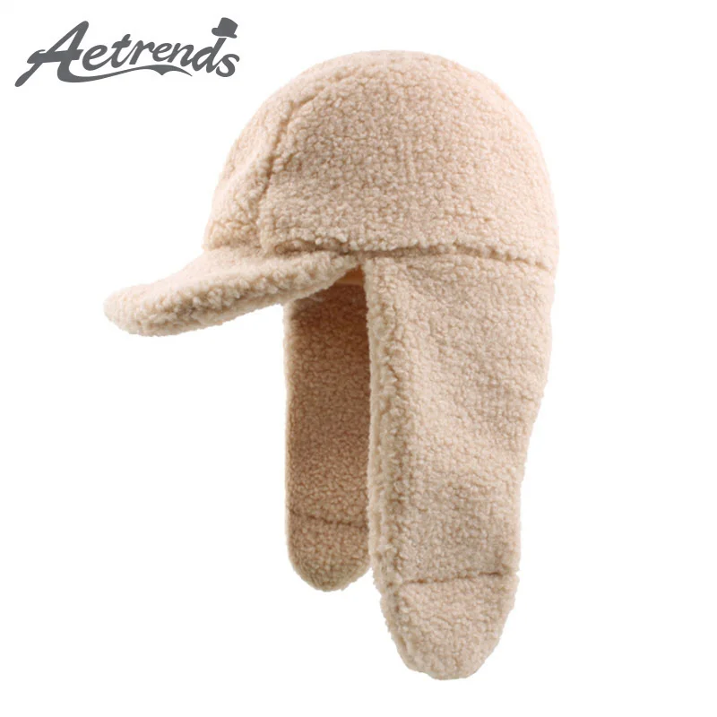 

[AETRENDS] Winter Lamb Wool Bomber Hats Aviator Trapper Hat Men Women Warm with Ear Flaps Ushanka Woman Russian Caps Z-6839