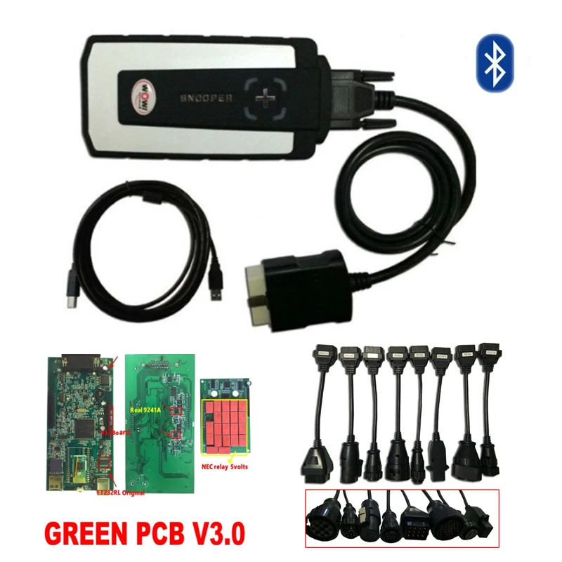 

2018 new cars trucks diagnostic SNOOPER wow with bluetooth usb OBD2 scanner v5.008r2 keygen software+8 car/truck cables