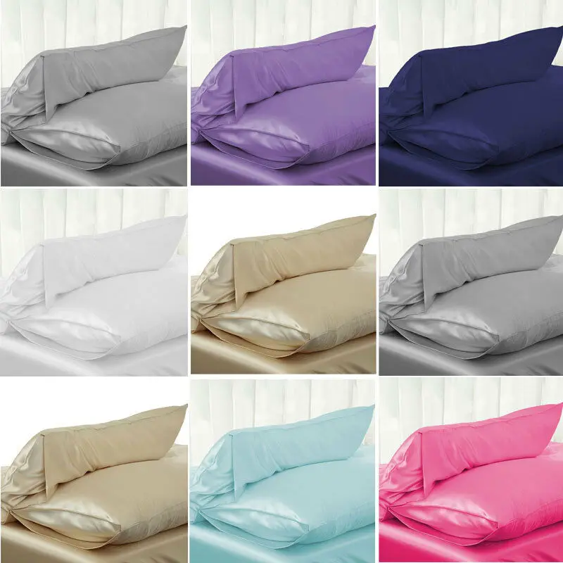 

New Solid Double Standard Silk and Satin Pillow Case Smooth Bedding for healthy standard