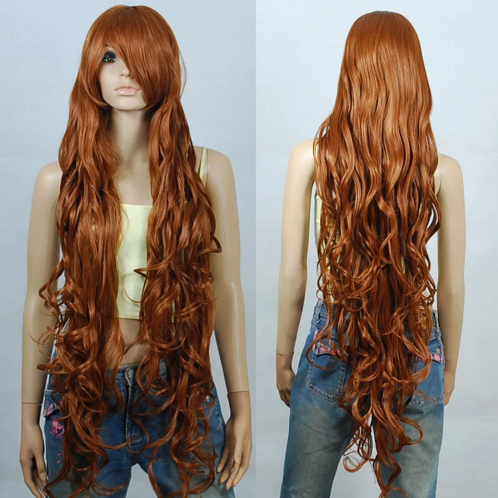 

100% Picture full lace wig 120cm Chocolate Brown Extra Long Curly Cosplay Wigs Seamlessly Contours