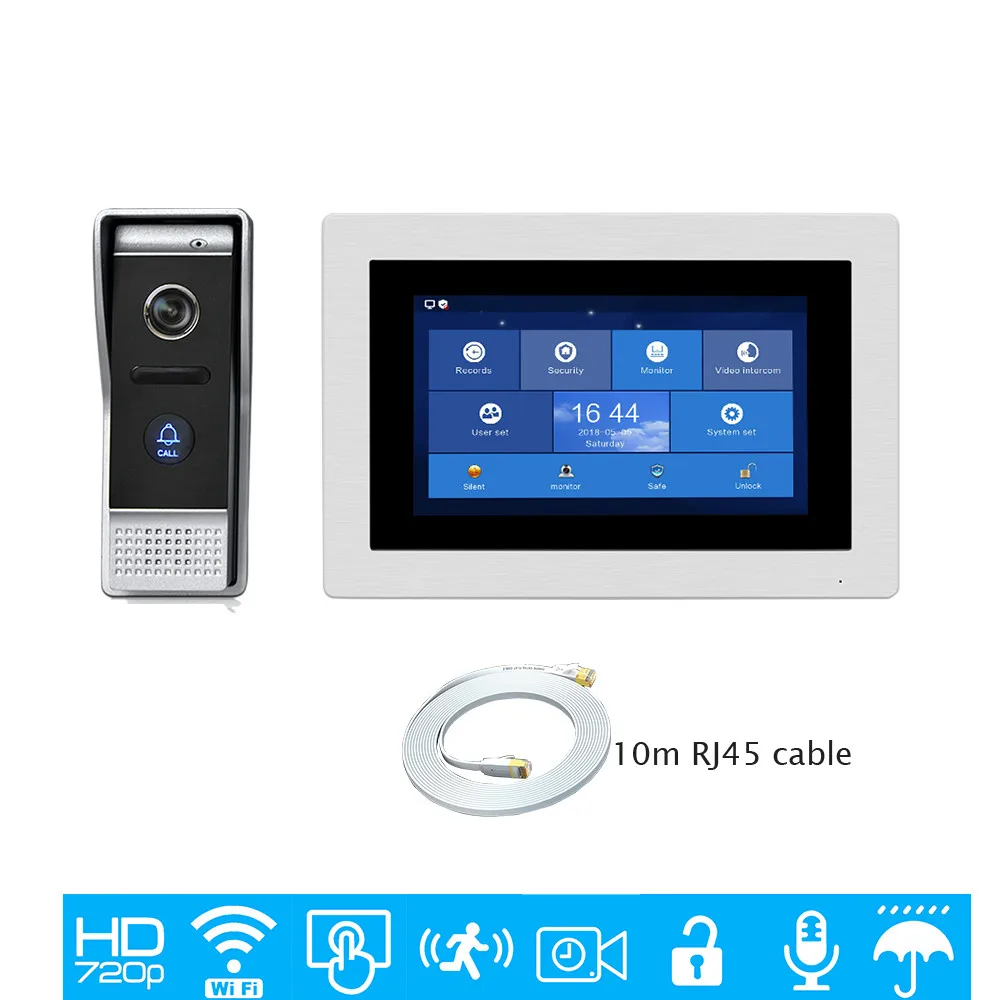 

Free Shipping 720P AHD WIFI IP 7" Touch Screen Video Intercom Door Phone Record Kit SmartPhone Remote Monitor Unlock + 10m Cable