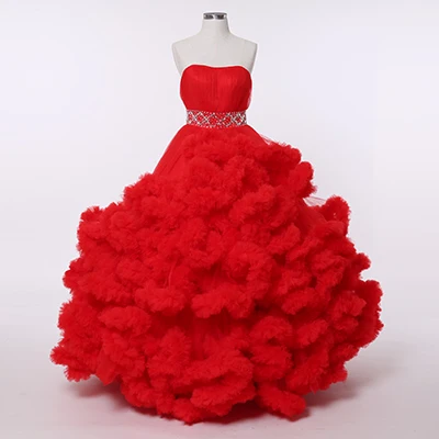 Настоящая фотография, роскошные пышные свадебные платья с облаками, красное бальное платье без бретелек, свадебные платья для беременных женщин, vestidos de novia - Цвет: red