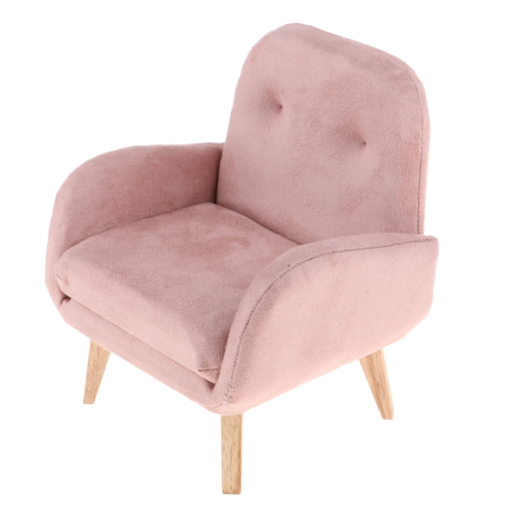 1/6 Scale Pink Flannelette Japanese Sofa Couch Armchair Model for Dolls House Living Room Bedroom Furniture Decoration
