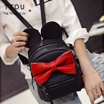 

TTOu Cute Mickey Backpack Pu Leather Female Mini Bag Women's Backpack Sweet Bow Teen Girls Backpacks School Bag Mochila Feminina