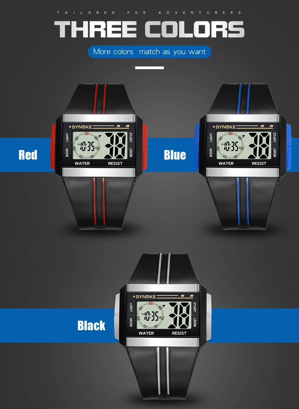 Men Sports Watch Digital Alarm Chrono 3Bar Waterproof Watches Back Light Square Fashion Women Auto Week LCD Clock Female Gifts