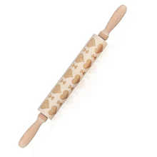 Деревянная скалка для тиснения с несколькими узорами для выпечки печенья в форме сердца/кошки/птицы, помадка, тесто для торта, выгравированный ролик DA925