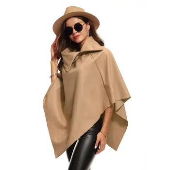 

Nice New Autumn Winter Clothes Coats Womens Irregular Loose Bat Sleeves Turn-down Neck Fashion Irregular Poncho Cape Coat