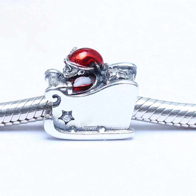 

2019 Hot S Fits Charm Bracelet DIY Women's Jewelry Party Gift 925 Sterling Silver Bracelet Epoxy Sleigh Santa Beads